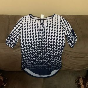 Navy Blue Patterned 2/4 Sleeve Blouse